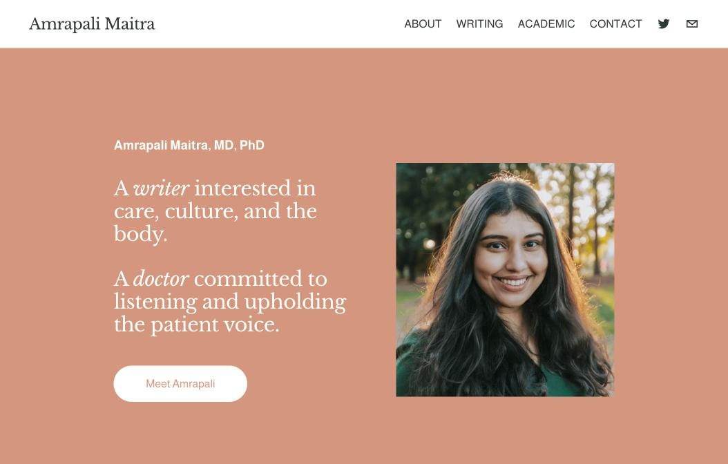 Amrapali Maitra website on desktop