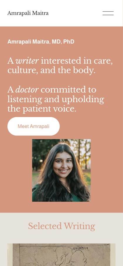 Amrapali Maitra website on mobile