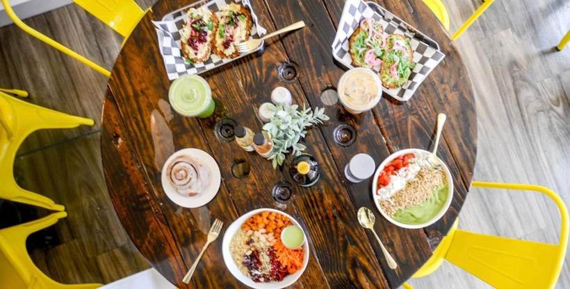 Overhead food photography of a cafe table in Newport, Rhode Island