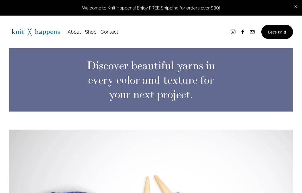 Knit Happens website on desktop, designed by Little Lion Creative