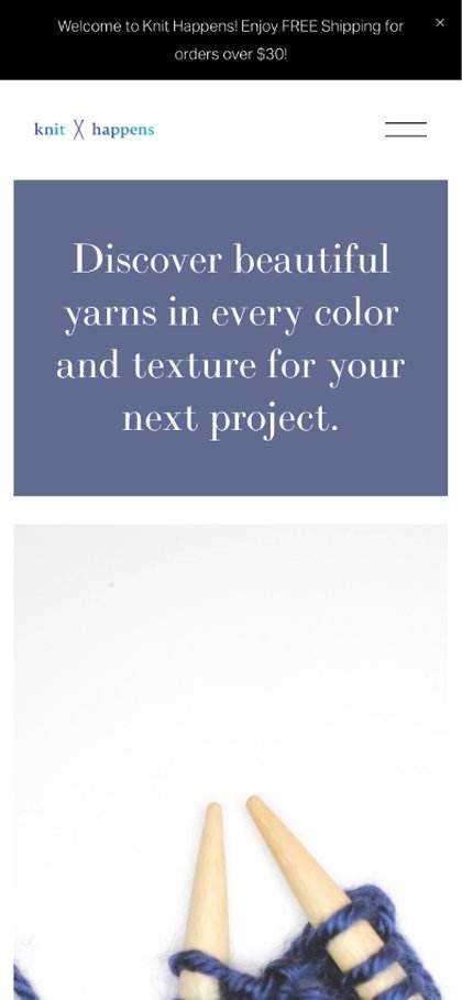 Knit Happens website on mobile