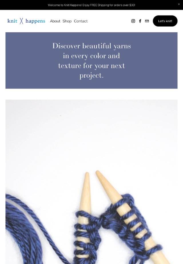 Knit Happens website on tablet