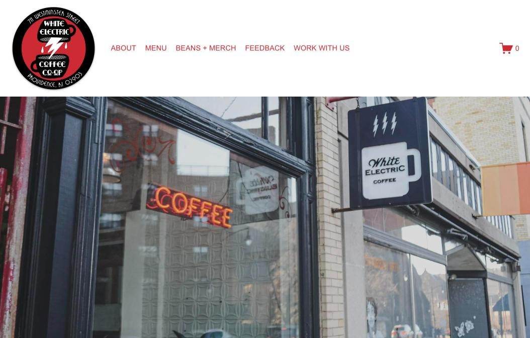 White Electric Coffee website on desktop, designed by Little Lion Creative